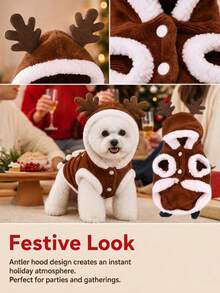 Christmas Pet Clothing, Warm Fleece Dog Vest, 3D Pattern, Cute Holiday Outfit, Suitable For Small Dogs And Cats, Christmas Party Pet Clothes - Camel - View 4