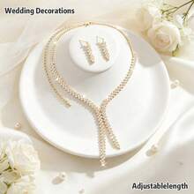 Double Layer Tassel Women's Necklace & Earrings Set, Fashion Women's Jewelry Set, Wedding Accessories, Party Outfit, Photography - Gold - View 4