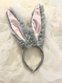 1pc Cute White Fluffy Rabbit Ear Headband, Sweet Lady Headdress For Cosplay, Party, Ball Dance, Easter Holiday Wear Halloween - White - View 10