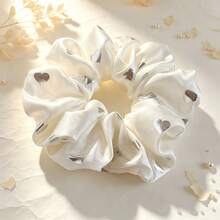 1pc White Satin Scrunchie With Polka Dot Pattern, Shiny Elegant Hair Accessory For Loose Ponytail, Autumn - Multicolor - View 5