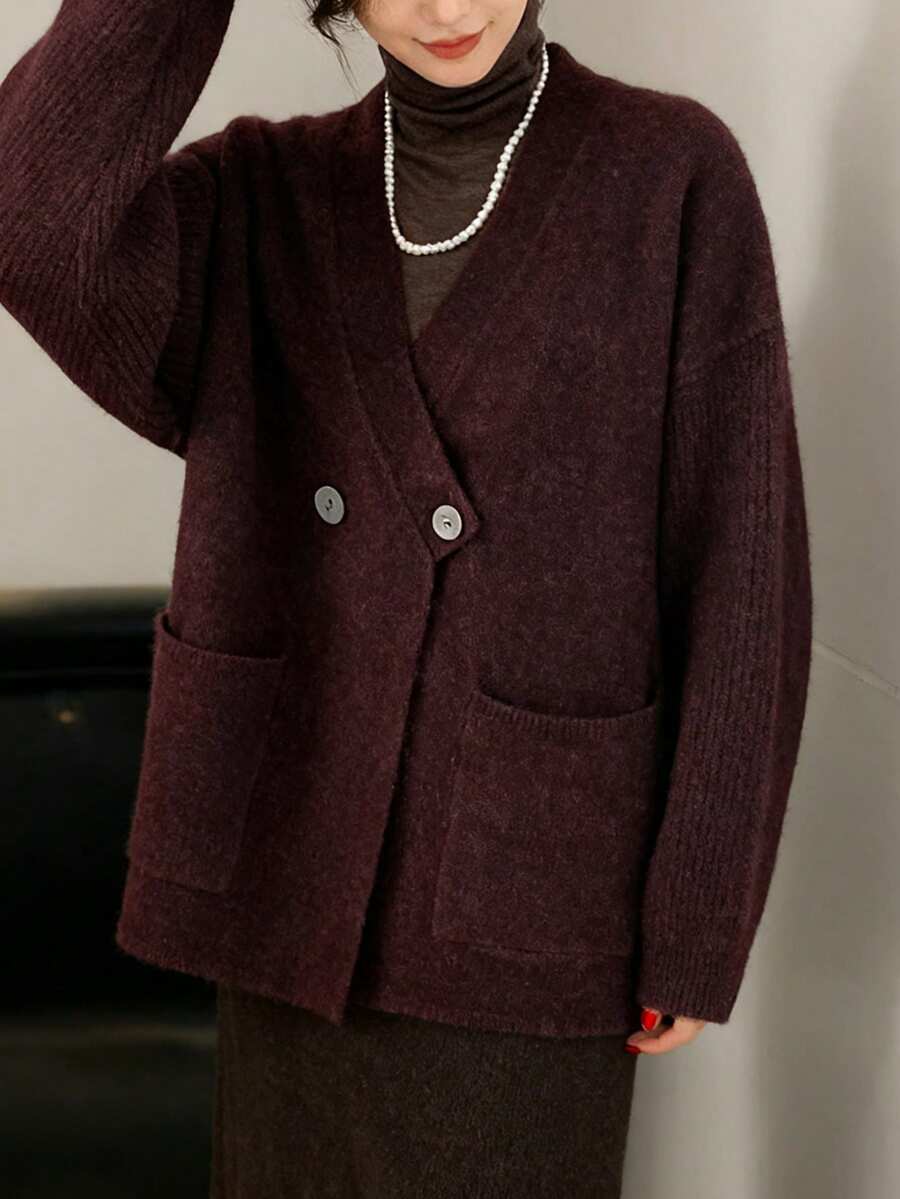 大码女式休闲圆领纽扣开衫