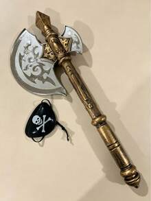 2pcs Pirate Plastic Axe Props, Realistic Antique Silver Metal Battle Axe, Halloween Cosplay Weapon, Skull Eye Mask Set, Stage Performance Party Props - Multicolor - View 6