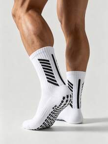 1/3/6 Pairs Men's Silicone Anti-Slip Mid-Calf Socks, Breathable & Sweat-Absorbing Sports Socks For Fitness, Running, Basketball, Football Training - Black and White - View 3