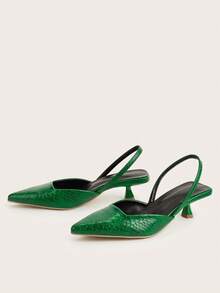 Women's Solid Color Unique Textured Design Elegant Comfortable Fashion Versatile New Pointed Toe Stiletto High Heels (Random Cut) - Green - View 3