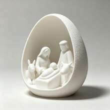 3D Printed Egg Shape Nativity Scene Figurine, Holy Family Birth Of Jesus Tabletop Ornament, Christmas Religious Home Decor - A - View 3