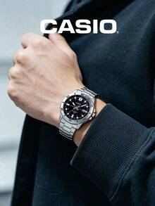 Casio Men's Stainless Steel Quartz Watch, Black Dial, 50M Water Resistant Casual Watch With Date Display MTP-VD01D-1E - Black - View 1