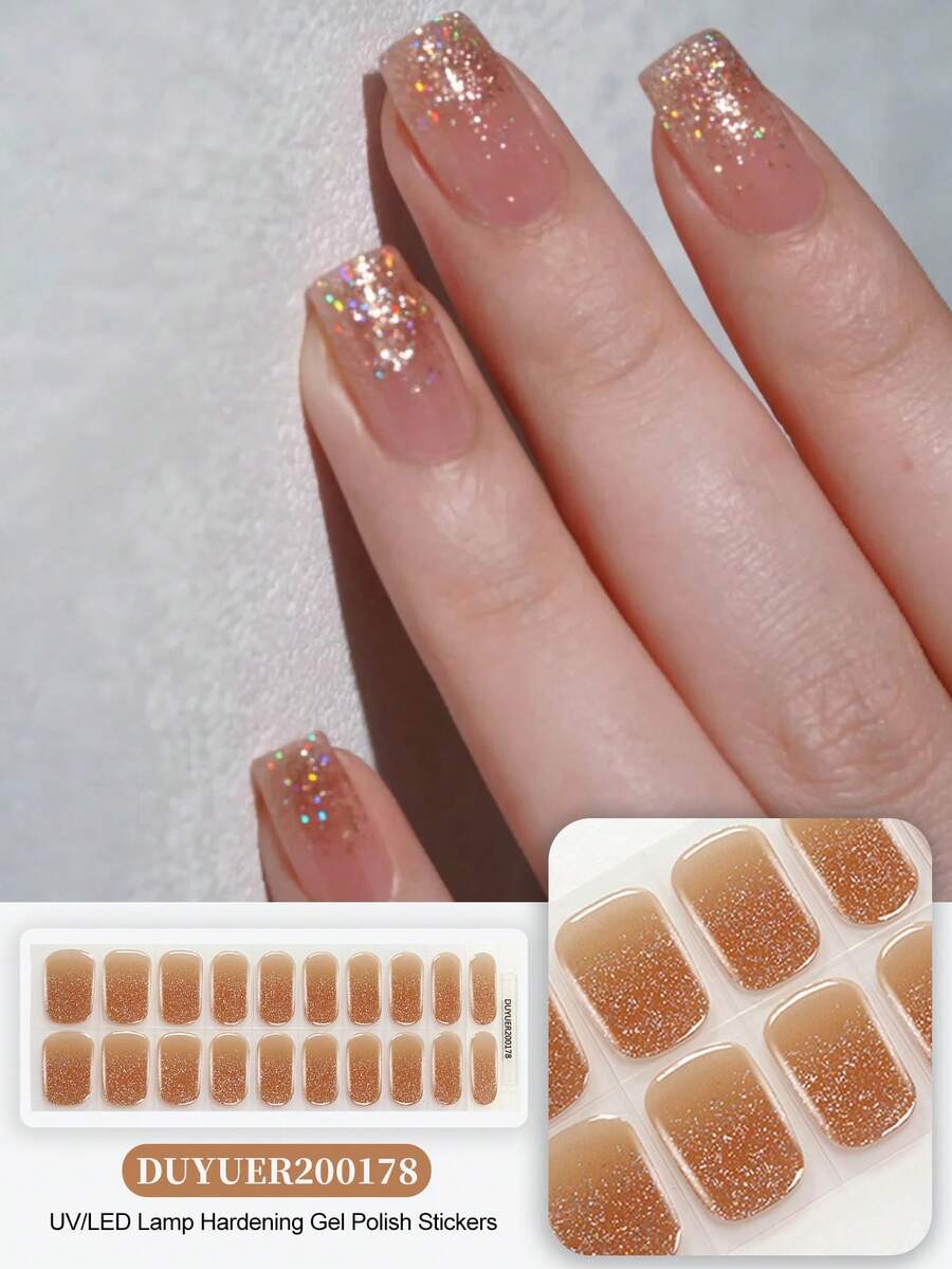 Christmas Semi Cured Gel Nail Strips, 20Pcs Long Lasting Salon Quality Wraps, Easy Apply & Remove Gel Nail Stickers With UV Light