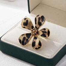 1pc Floral Leopard Print Open Ring, Personalized Women's Adjustable Open Finger Ring - Leopard Print - View 2