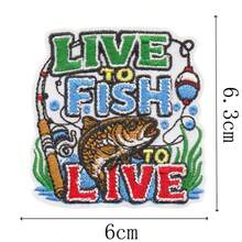 Set Patch Bordir Bahasa Inggris Bertema Memancing, Pola Joran Pancing & Ikan Bass, Patch Tempel DIY untuk Jaket & Ransel Luar Ruangan - MultiWarna - View 6