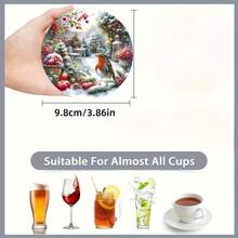 Merry Christmas 1 Set Watercolor Robin Bird Design Wooden Non-Slip Coasters, Home Kitchen Decor Accessories, Suitable For Winter Holiday, Protect Tabletop Decor, Christmas Decoration Gift - Wooden Coaster LDX2842 - View 4
