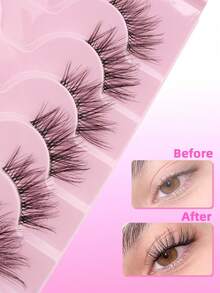 10 Pairs Half-Length False Eyelashes, Transparent Stem, 3D Faux Mink Hair, Sparse Fine Style, Suitable For Women's Daily Wear And Commuting - Black - View 4