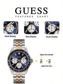 GUESS W1107G3 Odyssey Series Men's Watch Blue Panda Dial Multifunction Chronograph Gold Steel Band Quartz Watch - Watch - View 6