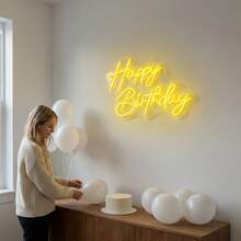 1-Piece Happy Birthday LED Neon Sign With USB Power Cable, Clear PS Backboard And Silicone Light Strip, Warm White Cursive Letter Design With Soft Glow For Birthday Party, Cake Table, Photo Backdrop, Bedroom And Celebration Decor - Multi-color light - View 6