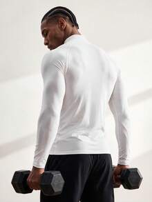 Driftmere Men's Graphic Print Stand Collar Slim Fit Long Sleeve Sports T-Shirt, Gym - White - View 3
