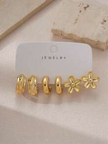 6/18pcs Fashion Earring Set Exaggerated Oversized C-Shaped Elegant Long Earrings Multi-Style Series Earring Set Perfect For Daily And Holiday Wear Women's Earring Set, This Product Is Made Of CCB Material With Non-Fading UV Gold Plating - Multicolor - View 6