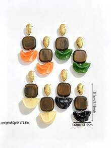 2pcs European & American Old Money Square Resin Foldable Artistic Design Pendant Earrings For Women & Girls, Daily Casual Party Jewelry Gift - Square Style - View 5