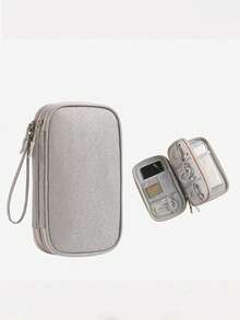 Multifunctional Digital Accessories Storage Bag, Double Layer Large Capacity Waterproof Data Cable Organizer, Portable Handheld Earphone USB Drive Power Bank Power Cord Organizer, Travel Shockproof Electronic Accessories Storage Bag - A - View 14