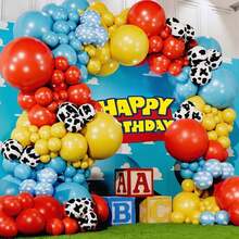 100pcs Balloon Garland Arch Kit, Red Yellow Blue Cow Print Cloud Latex Balloon Arch Kit, Perfect For Birthday Party Decorations, Shower Decorations, Cartoon Game Cowboy Theme Party Decorations - Balloon Set - View 5
