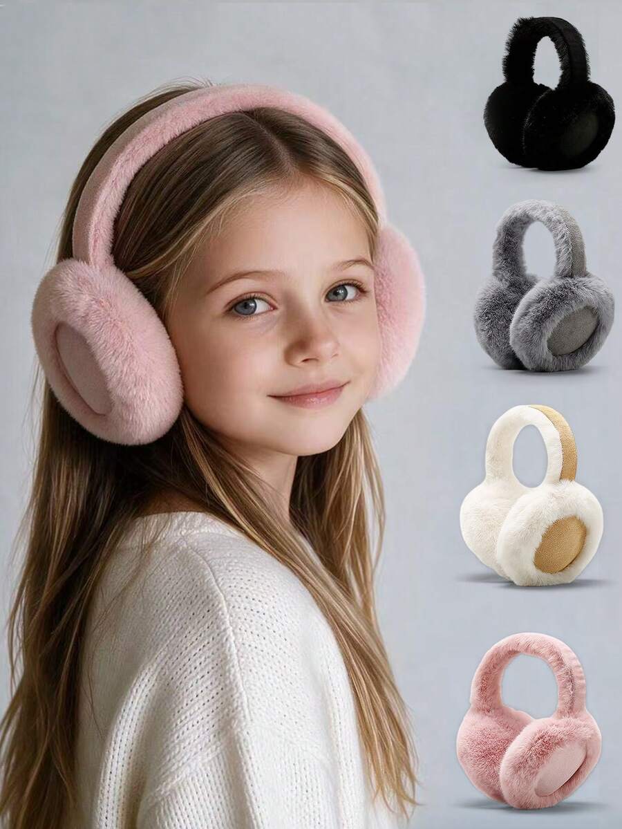 1Pc Kids Winter Earmuffs Warm Ear Muff Girls Boy Cute Furry Ear Warmers Foldable Ear Covers For Cold Weather - Multicolor - View 1