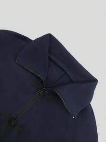 Women's Autumn Navy Blue Frog Button Zipper Batwing Sleeve Jacket + Wide Leg Pants 2pcs Set, Loose Minimalist New Chinese Style Outfit For Casual Daily Wear - Navy Blue - View 6