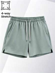 Men's Sports Shorts, Quick-Dry Breathable Drawstring Elastic Waist Running Fitness Shorts, Beach Basketball Shorts, Color Block Design Summer - Mint Green - View 3