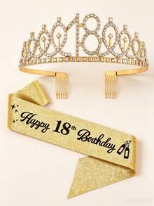 2 Pieces Set 18th Birthday Sash Ribbon Birthday Queen Crown Headwear Rhinestone Birthday Headband Birthday Sash With Pin Happy Birthday Crown And Sash Ribbon Birthday Party - 18 - View 17