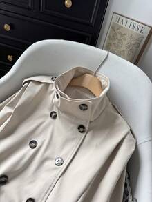 GMFP New Women's Fashion Versatile Minimalist Pleated Short Trench Coat - Beige - View 10