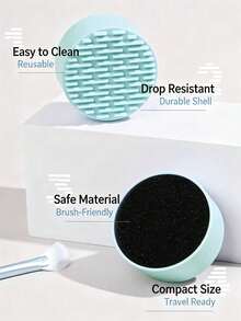 2/1pc Wet & Dry Makeup Brush Cleaning Box, No-Wash Brush Holder, Quick-Dry Sponge Cleaning Tool - Baby Blue - View 3