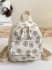 1PC New Corduroy Mini Backpack, Casual Minimalist Elegant, Zipper Design, Adjustable Shoulder Straps, Suitable For School, Daily Outings, Travel, Can Easily Hold Daily Essentials, Versatile Item For Girls, Suitable For Various Styles And Occasions - Multicolor - View 12
