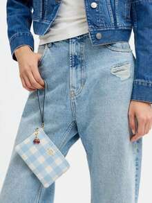 Coach Iconic Canvas Striped Rounded Zipper Clutch - Light Blue 1 - View 3