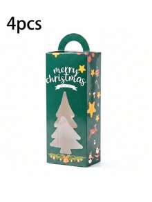 4pcs/Set Christmas Favor Boxes With Handle Centerpieces, Christmas Gift Boxes With Tree Window For Gift, Holiday Treat Boxes For Christmas Party Favors - Multicolor - View 7