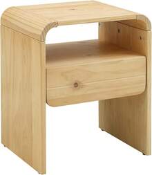 Mesita de noche moderna de madera maciza con muebles de noche con un cajón de almacenamiento y estante abierto, moderno organizador de mesas auxiliares para sala de estar, pasillo y - Camel - Ver 3