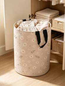 Daisy Flower Pattern Dirty Clothes Basket, Rural Style Home Decor Cylindrical Storage Basket, Printed With Daisy And Flower Patterns, Multi-Purpose Storage Box For Clothes, Jewelry, Books, Etc., Suitable For Bedroom, Living Room, Gift For Friends And Family On Halloween, Birthday, Festival, Christmas - Multicolor - View 5