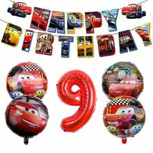Disney McQueen Flag Aluminium Foil Ball Decoration Set, Red Numbered Family Party Decorations And Wall Decor Props - View 18