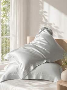 Haus Hana Ice Silk Pillowcases Set Of 2, Ultra Soft Satin Pillow Cases With Flanged Edge, Silk-Like Breathable Cushion Covers For Hair And Skin - Light gray - View 1