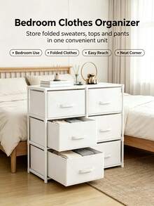 1 Pack Multi-Drawer Sturdy Freestanding Fabric Storage Dresser Cabinet, Modern Neutral Color Vertical Drawer Organizer Unit With Handles For Bedroom Hallway Closet Entryway, Christmas Thanksgiving Home Organization Gift - Multicolor - View 5