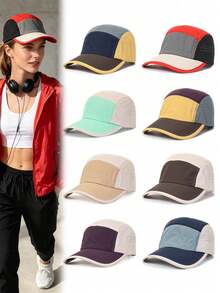 1pc Colorblock Washed Soft Crown Baseball Cap, Silver Rhinestone Trim With Pink Heart Embroidery, Gentle Contrast Color, Back Side Light Pink English Embroidery Accent, Soft Light Color Palette Flattering Skin Tone, Curved Brim To Shape Face, Adjustable Fabric Buckle, Korean Style Girl Daily Outing Fresh Versatile Sun Protection Baseball Cap - Baseball Cap - View 12