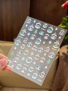 1 buah Stiker Kuku Hiasan Natal Warna Terang Mutiara Kerang, Stiker Musim Gugur Kepingan Salju & Rusa - MultiWarna - View 6