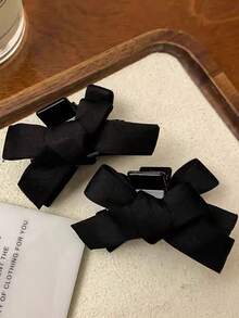 2件裝蝴蝶結側邊髮夾，適合年輕女性與女士日常配戴與派對，髮爪夾、髮夾、髮針，秋冬女款度假髮飾 - 黑色 - 查看 2