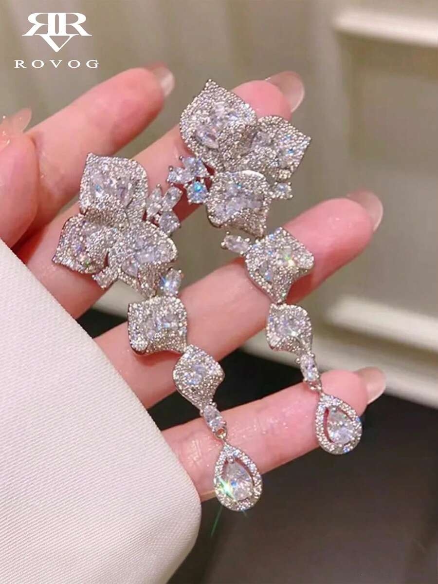 1 Pair Elegant Glamorous Cubic Zirconia Butterfly Tassel Earrings Suitable For Women's Ball Party - Silver - View 1