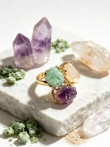 (Batu Alam dan Bentuk Kerang Warna Acak) 1 buah Cincin Wanita Elegan Bergaya dengan Batu Alam Amethyst Citrine dan Bahan Emas Tembaga (Cocok untuk Hadiah Kasual dan Pemakaian Sehari-hari) - Gaya 1 - View 19