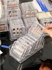 1pc/15pcs Transparent Acrylic Anti-Oxidation Durable Stackable Portable Crystal Bracelet Storage Box, Cultural Jewelry Box, Nail Art Accessories Storage Box, Suitable For Nail Stickers, Jewelry (Necklaces, Bracelets, Rings), False Eyelashes And Other Cosmetics, Nail Art Storage Box, Ideal Holiday Gift For Women - Transparent - View 6