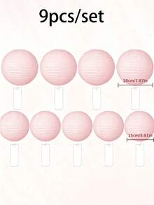 9pcs/Set Elegant Pink Paper Lanterns, Includes 9 Lanterns And 9 Stands, Round Handmade Foldable Decorations, Suitable For Weddings, Birthdays, Anniversaries, New Year Celebrations, Christmas Decor And Halloween Decor - As Shown - View 10