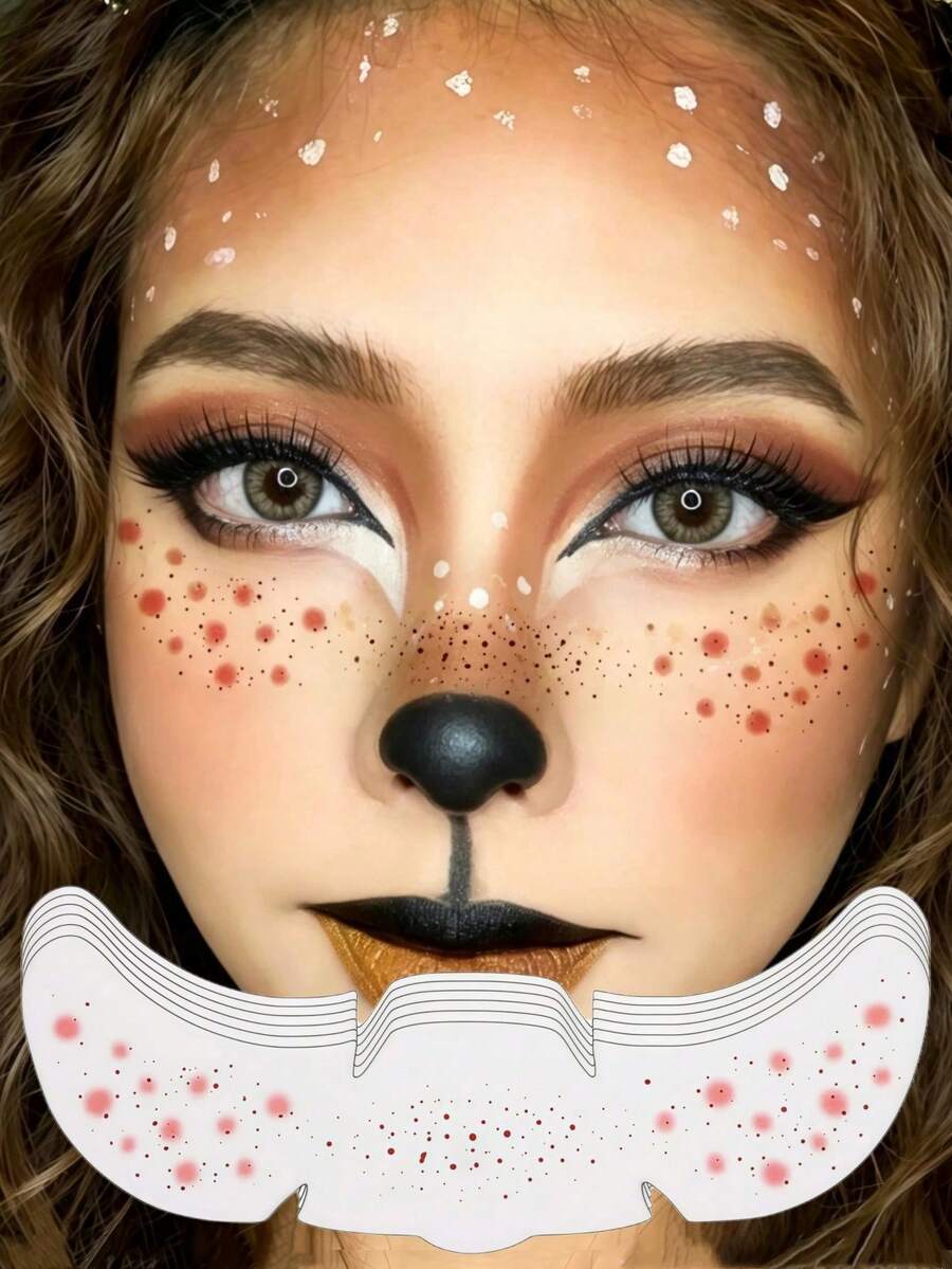 1pc Reindeer Face Tattoo Sticker, Christmas Freckle Tattoo Sticker, Cute Deer Shape Sticker, Waterproof, Christmas Sticker, Deer Makeup, Suitable For Holiday Party Costume Christmas Decoration - Multicolor - View 1