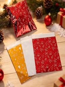 50pcs/Set Christmas Self-Sealing Courier Bags, Laminated Gift Packaging Bags, Snack And Small Gift Packaging Bags, Red, Gold, Blue Design, Suitable For Christmas, Party Atmosphere Supplies - Multicolor - View 10