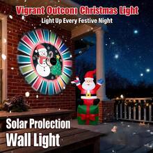 Solar Powered Outdoor Christmas Projection Wall Light, Snowman & Christmas Tree Theme Holiday Atmosphere Decorative Light. Compact Light Body Projects Cute Red Hat Snowman, Decorated Christmas Tree, Candy Cane & Snowflake, Surrounded By Colorful Radiant Light, Ring-Shaped Light Effect Is Stunning, Excellent Visual Effect On Wooden Wall, Perfect For Outdoor Yard Use - Chibi Multicolor Snowman and Tree Projection - View 12