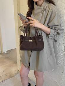 1件女款純色單肩托特包，大容量，時尚秋冬新款，麂皮面料，適合辦公、通勤、購物、度假、旅行，完美禮物 - 咖啡棕 - 查看 6