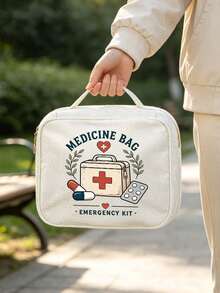 Large Capacity Medicine Bag With Vintage "Medicine" Print,Travel Portable First Aid Kit,Ring Binder Style Storage Bag,Multi-Pocket Medical Organizer - Multicolor - View 10