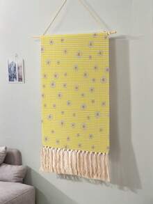 1PC Tapestry, Wall Hanging, Long Linen Vintage Tassel Tapestry, Vertical Wall Decor, Flower Print Design; Versatile For Living Room, Bedroom, Office, Party And More - Multicolor - View 3