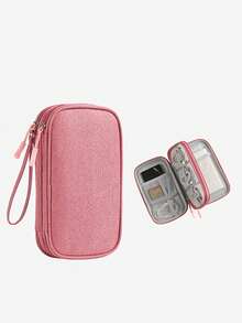Multifunctional Digital Accessories Storage Bag, Double Layer Large Capacity Waterproof Data Cable Organizer, Portable Handheld Earphone USB Drive Power Bank Power Cord Organizer, Travel Shockproof Electronic Accessories Storage Bag - A - View 13